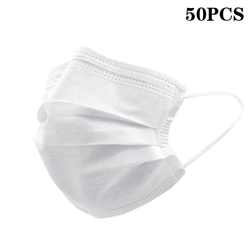 50Pcs 3-Layer Mask Face Masks Melt Blown Cloth Disposable Safety Anti-Dust Protective Masks Blue Adults Non-Wove Masque