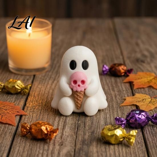 Healing Style Room Accents Ice Cream Ghost Resin Figurine Cute Spooky Desk Decor for Halloween Ornament Home Soft Summer Ornament Festive
