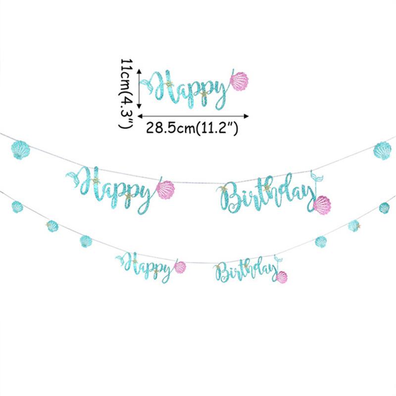 Happy Birthday Banner Mermaid Party Decor Mermaid Tail Shell Bunting Garland Girl First Birthday Party Decoration Baby Shower