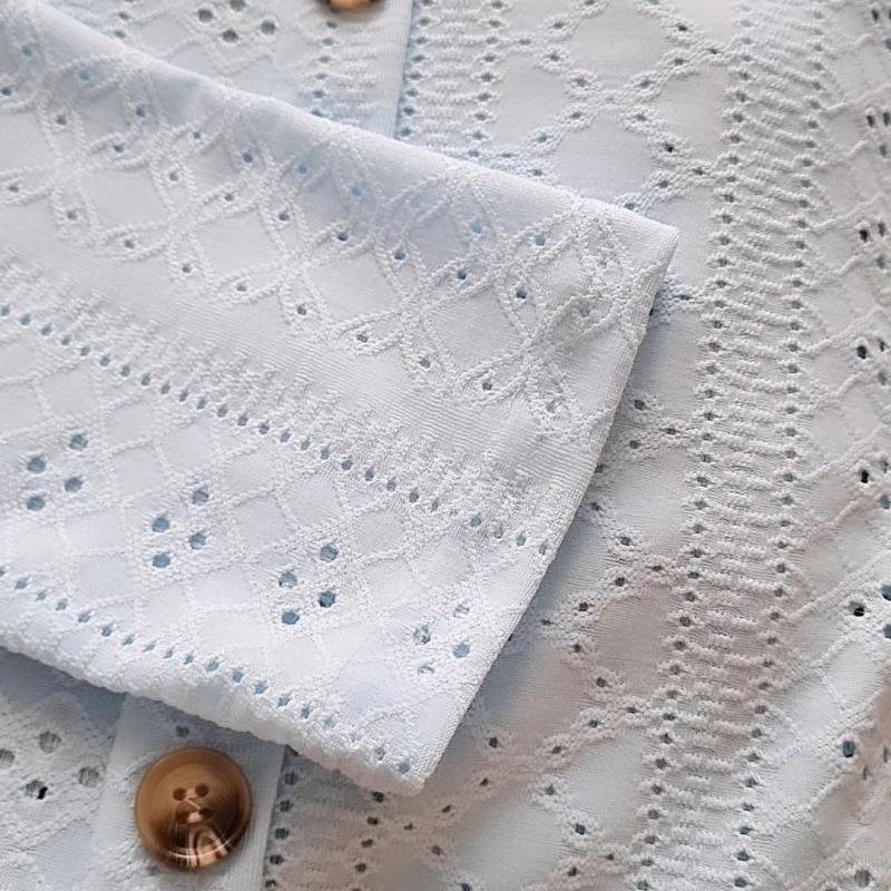 Весенне-осенняя женская блузка, однотонные жаккардовые топы с длинными рукавами на пуговицах и v-образным вырезом