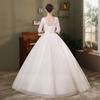 Elegant Vintage Style Wedding Dress With V-Neck Mid-Sleeve Lace Floor-Length Ball Gown Bridal Ceremony