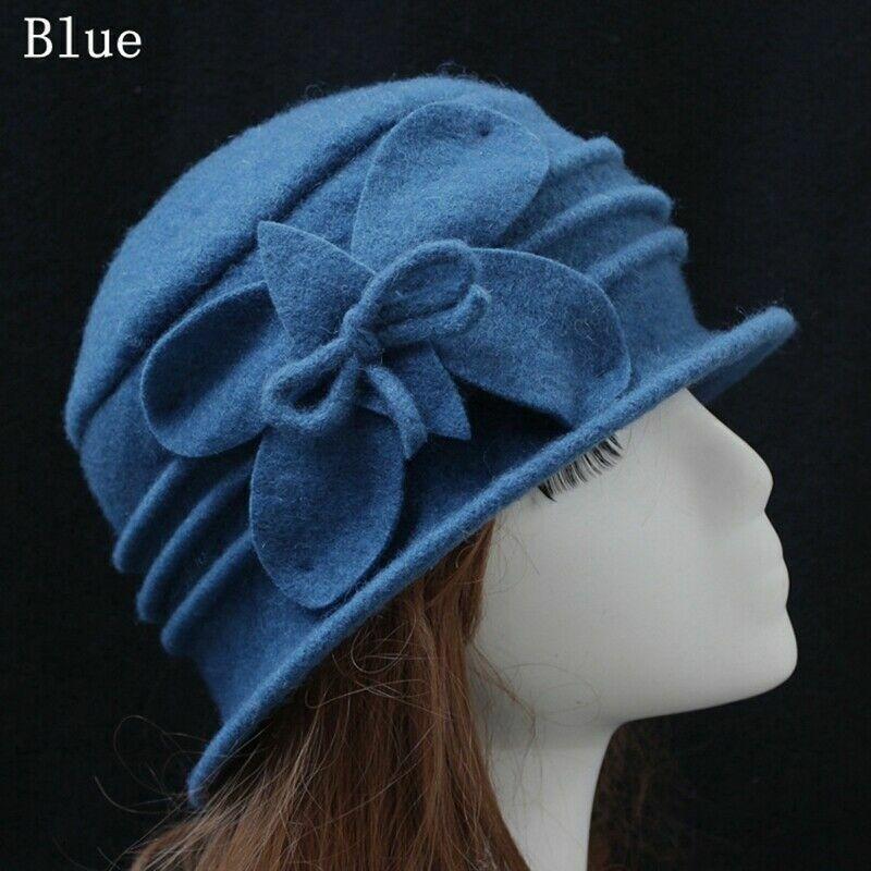 Flower Felt Hat Wool Bucket Hats Elegant Ladies Winter Vintage Women's Cloche