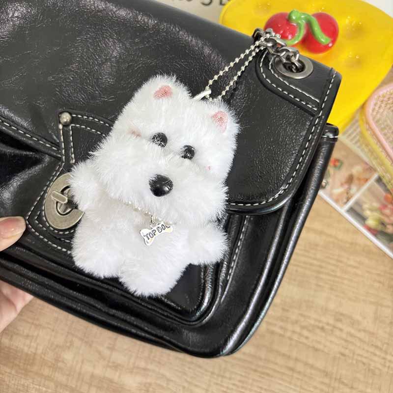 Kawaii West Highland Plush Keychain Cartoon Puppy Stuffed Doll Keychain Couple Keyring Lovely Bag Pendant Gifts