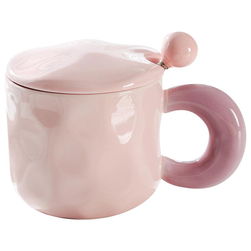 Milk Fufu Mug with Lid Spoon Cute Girl High-looking Ceramic Coffee Cup Couple Office Breakfast Cup