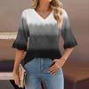 Женский повседневный топ с рукавами 3/4, летняя футболка с v-образным вырезом и пышными рукавами