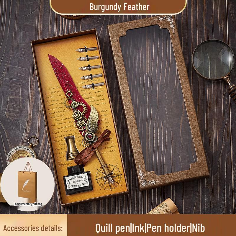 European Steampunk Quill and Ink Set with Wax Seal - Retro Fountain Pen Gift Box for Birthdays