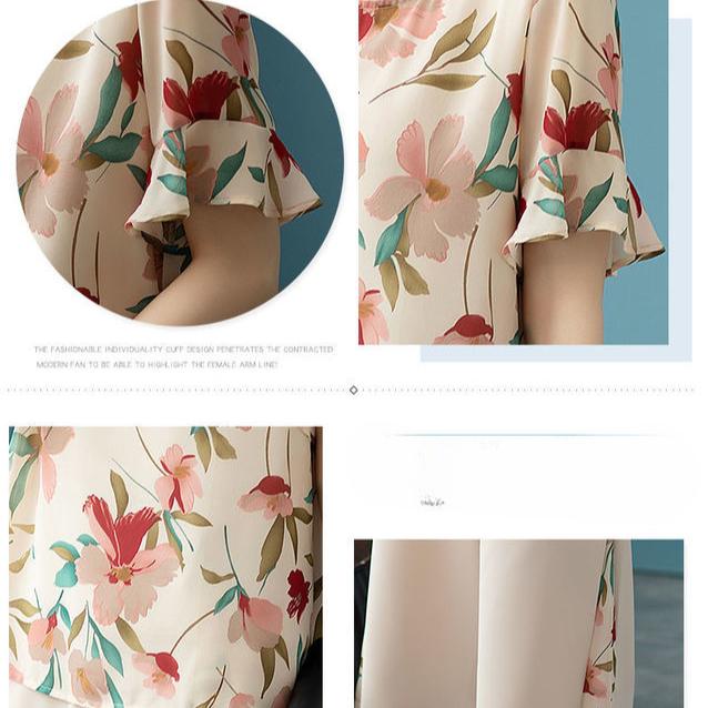 Летняя женская модная одежда с принтом, брюки с широкими штанинами, 2 предмета, женский комплект с коротким рукавом, брюки, корейский женский шифоновый костюм-двойка