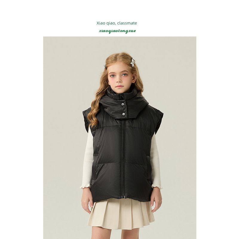 Children's down Vest 2025 Autumn and Winter New Style Girls' Warm White Duck down Vest Boys' Hooded Jacket