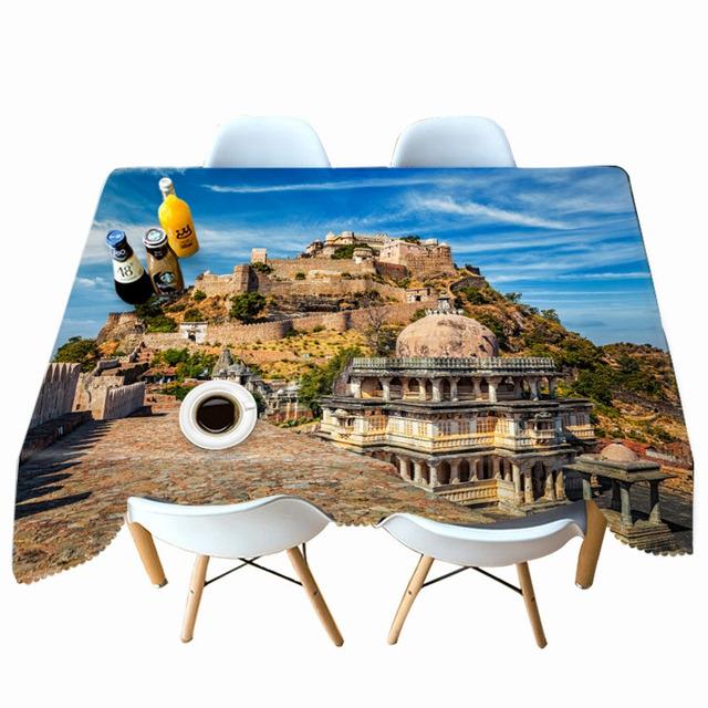 Ancient Castle Building And Fountain Pattern Tablecloth Thicken Cotton Rectangular Round Table Cloth For Wedding Picnic Party