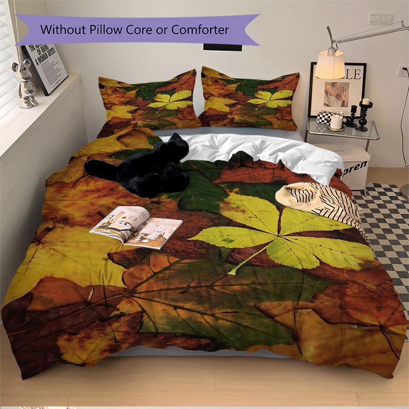 3pcs Autumn's Palette Printed Quilt Set, Includes 1 Quilt Cover and 2 Pillowcases