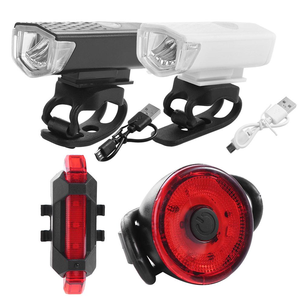 2Pcs/Set Waterproof Bike Headlight Tail Light Set USB Rechargeable MTB Front Back Lamp  Road
