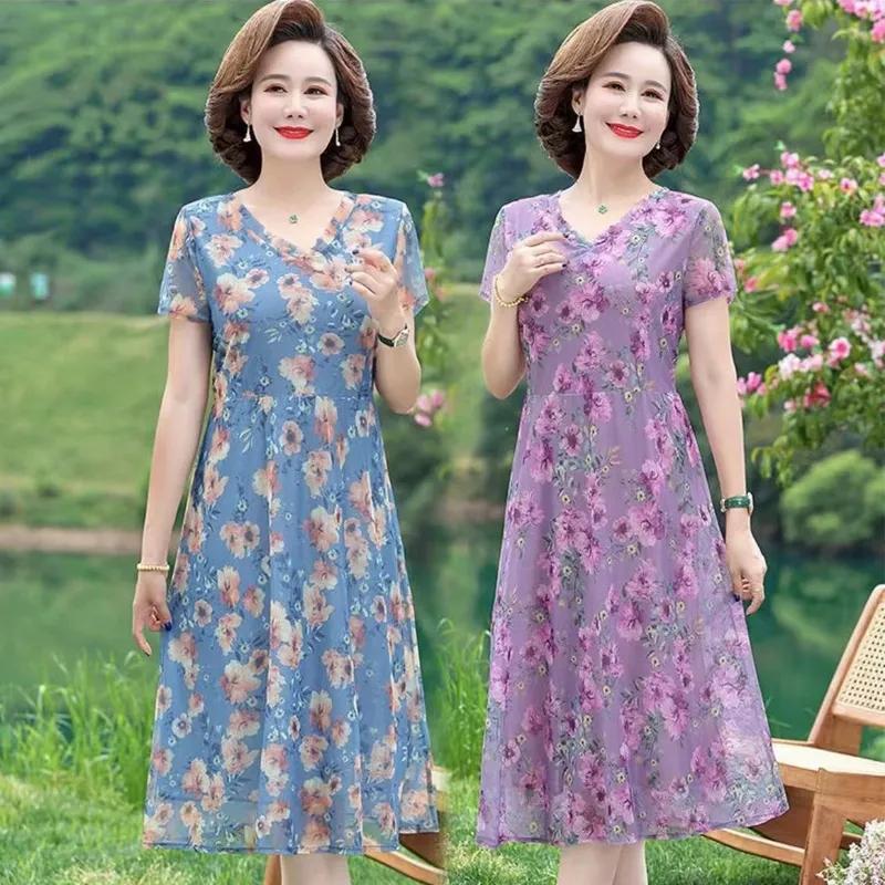 Женские повседневные платья, бросающие вызов возрасту, летние свободные тонкие длинные модные платья больших размеров в платьях для пожилых людей