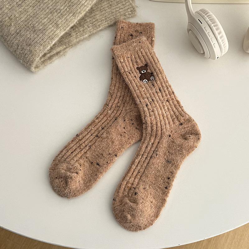 Price Warm Wool Socks Cute Bear Embroidery Plush Socks Soft Flexible for Women Daily Wear