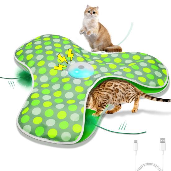 Hide And Seek Interactive Cat Toy Touch Activated Simulated Hunting Game with Moving Concealed Feather And Mouse Squeaky for Indoor Bored Adult Cats