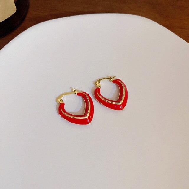 Minimalist Simple Fashionable Stylish Blue Red Green Brown Color Heart Metallic Women Earrings New Arrival Korean Style Brincos JewelrySimple Jewelry