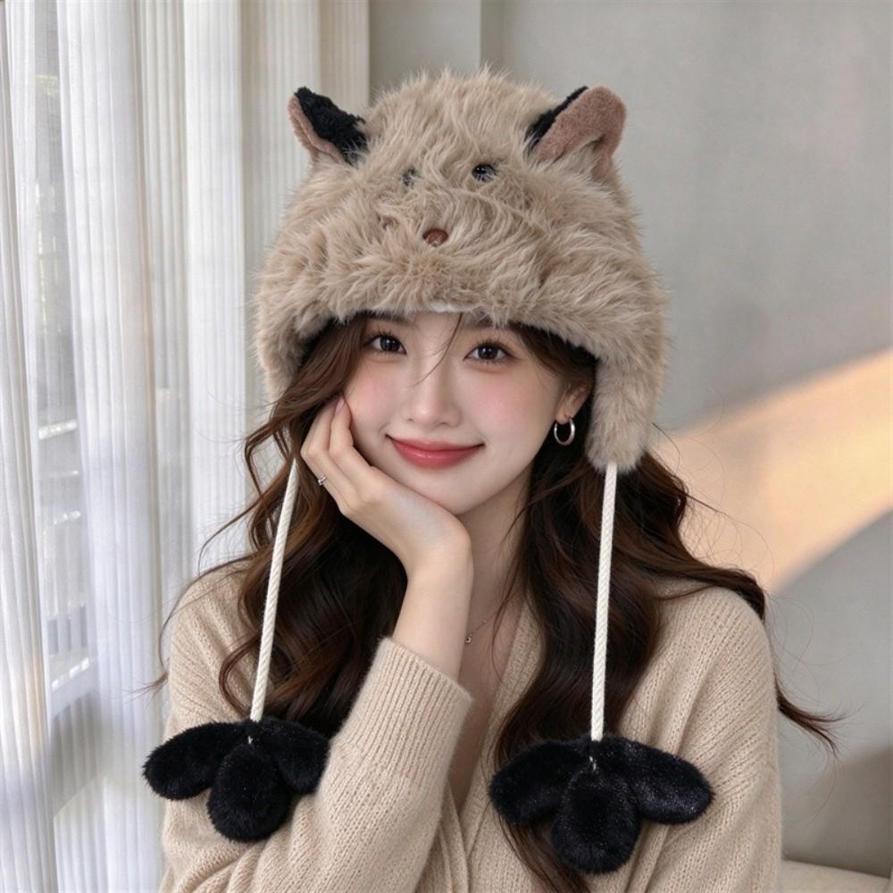 Ear Protection Plush Beanie Warm Lei Feng Cap Cute Faux Fur Hat for Women