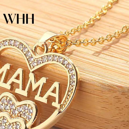 Mothers Day Gift Necklace Rhinestone Heart-Shaped Pendant Anti-Oxidation Alloy Jewelry Mother Clavicle for Daily Wear Gifting Heart