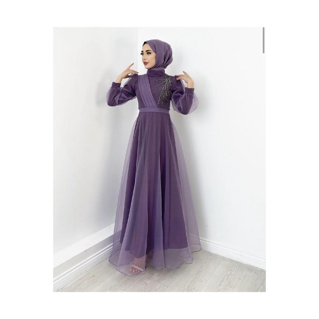 Вечернее платье хиджаб с вышивкой на плечах и тюлем из органзы с детальным дизайном, модное свадебное элегантное платье Saks