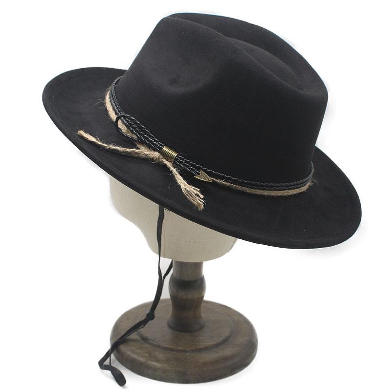 Vintage Western Cowboy Hat, Hot Selling Suede Top Hat with Windbreak Rope Tibetan Sun Hat
