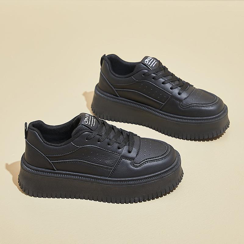 Женские повседневные кроссовки на толстой платформе, нескользящие кроссовки из искусственной кожи для ходьбы, удобные кроссовки на шнуровке, дышащие рабочие теннисные кроссовки для женщин