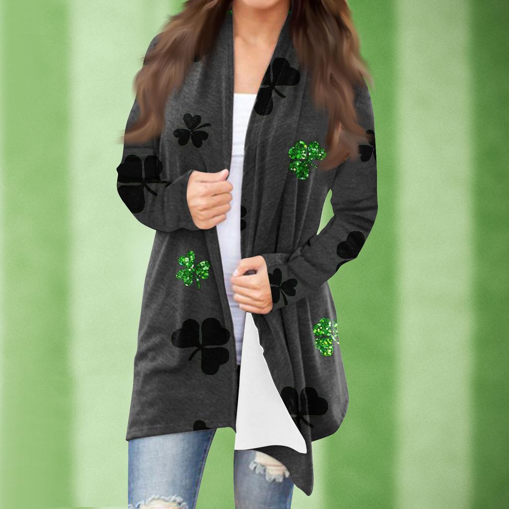 Женская повседневная одежда с длинными рукавами St. Женский кардиган с принтом ко Дню Святого Патрика и верхнее пальто