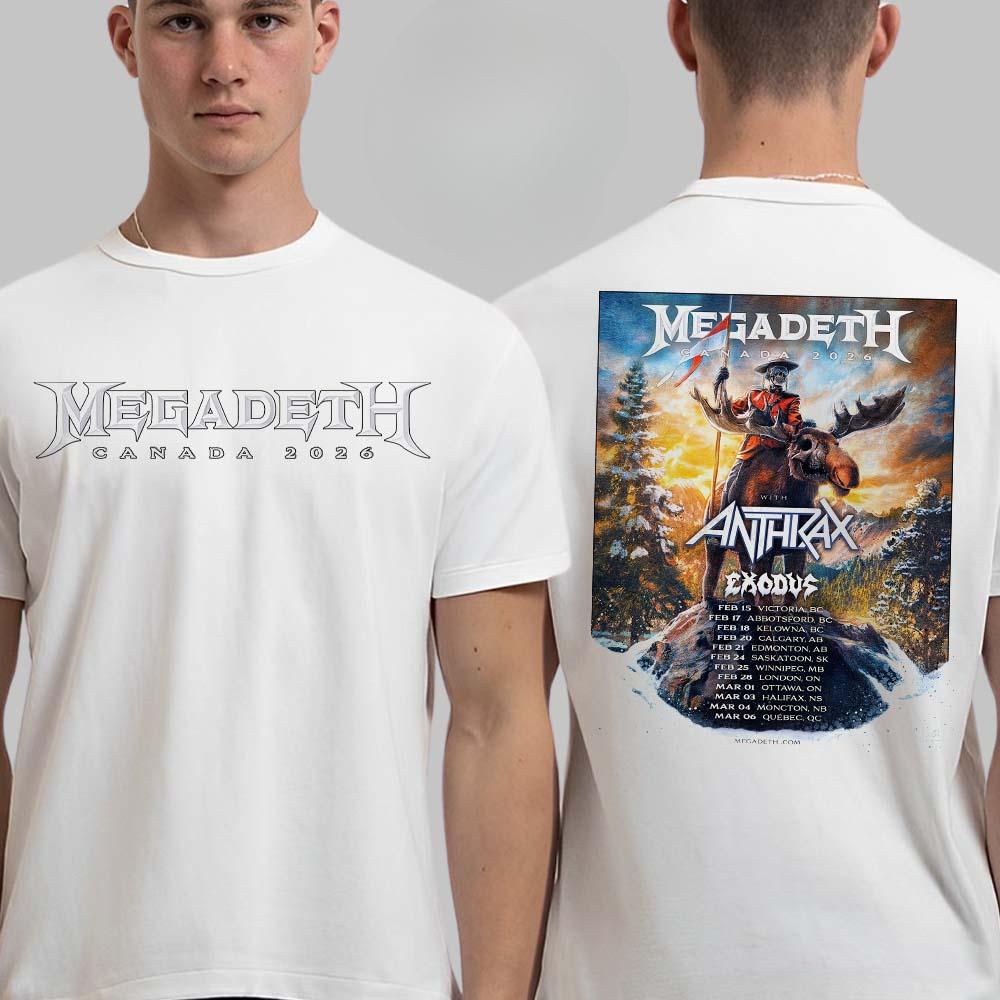 Megadeth Canada 2026 Tour Front Back Graphic Print T Shirt Unisex Thrash Metal Band Merch Short Sleeve Streetwear Tees Tops for Men Women Fan Clothes