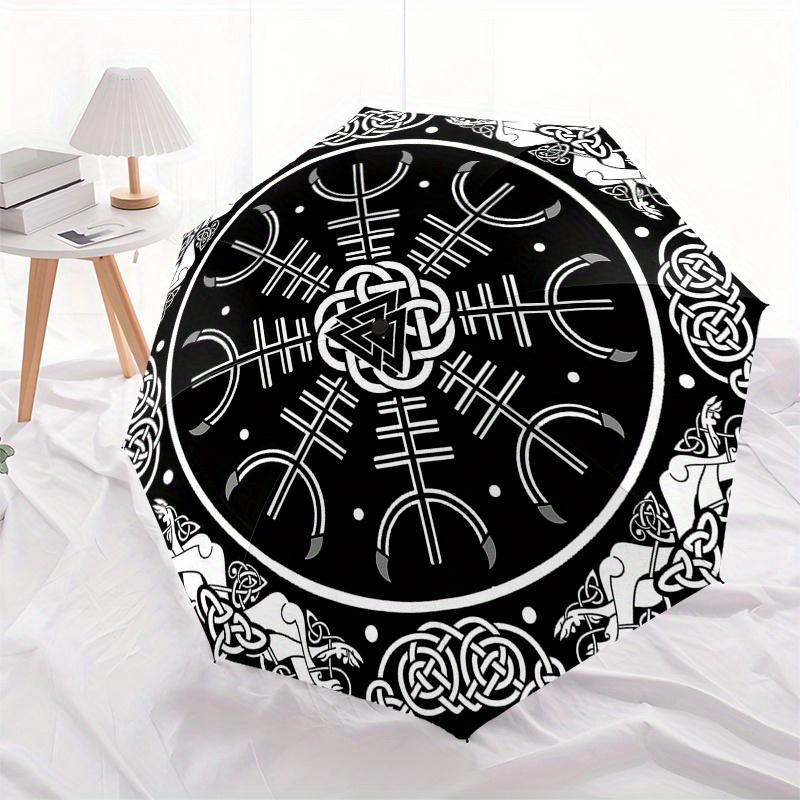 Viking Runes Circular Wall Art: Ancient Norse Symbol DecorUmbrella, Portable 3-Fold Umbrella for Men & Women,Christmas Gift ES173