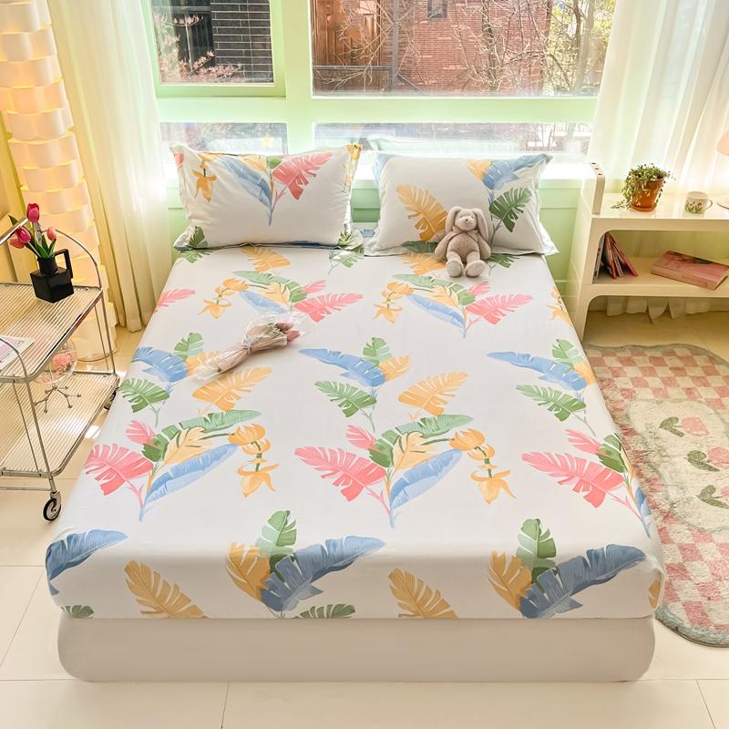 100% Cotton Bedsheet Elastic Fitted Sheet Print Bed Cover Single/Double/Queen/King Size Bed Linen Drap De Lit (No Pillowcase)