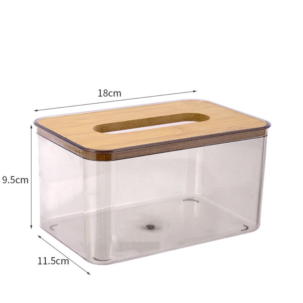 Plastic Clear Tissue Box Wooden Cover Transparent Paper Towel Box Multifunctional Durable Napkin Holder Household Use