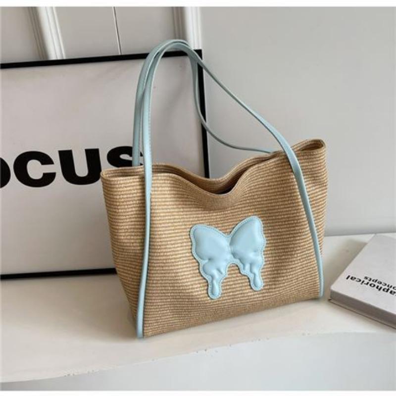 Летняя плетеная сумка Женская Новая Модная Большая Вместимость Дорожная Сумка на Плечо Сумка-тоут