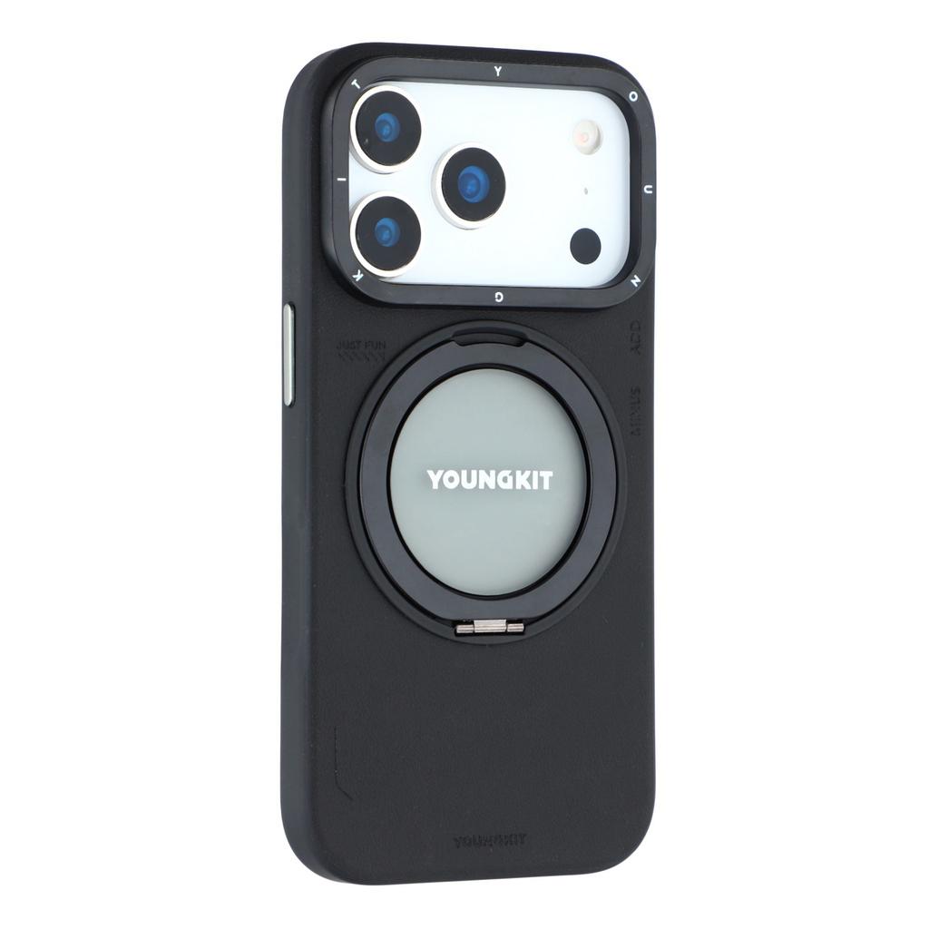 YOUNGKIT For iPhone 17 Pro Case Rotating Kickstand Shockproof TPU+PU Leather Phone Back Cover