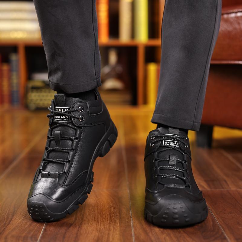 Зимние мужские ботильоны из кожи, теплая спортивная обувь, повседневная обувь с мехом, удобные дышащие зимние ботинки, модные кроссовки для бега