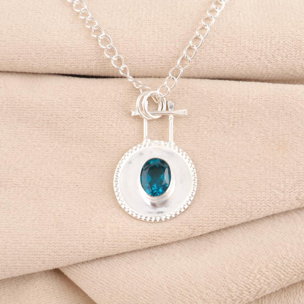 Apatite Gemstone 925 Stamped Silver Handmade Pendant 1.4" For Mother's Day Gift PP-57-7
