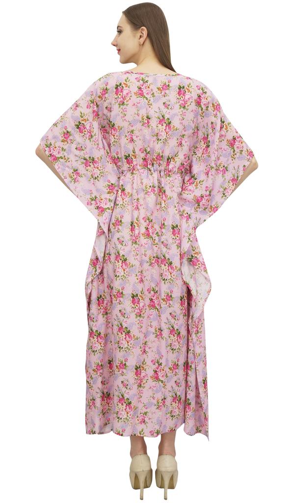 Bimba Женский цветочный хлопковый кафтан кимоно рукава накидка розовый макси кафтан-10