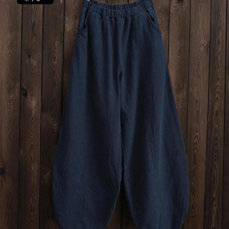Японские свободные повседневные шаровары из хлопка и льна на весну и осень больших размеров для женщин