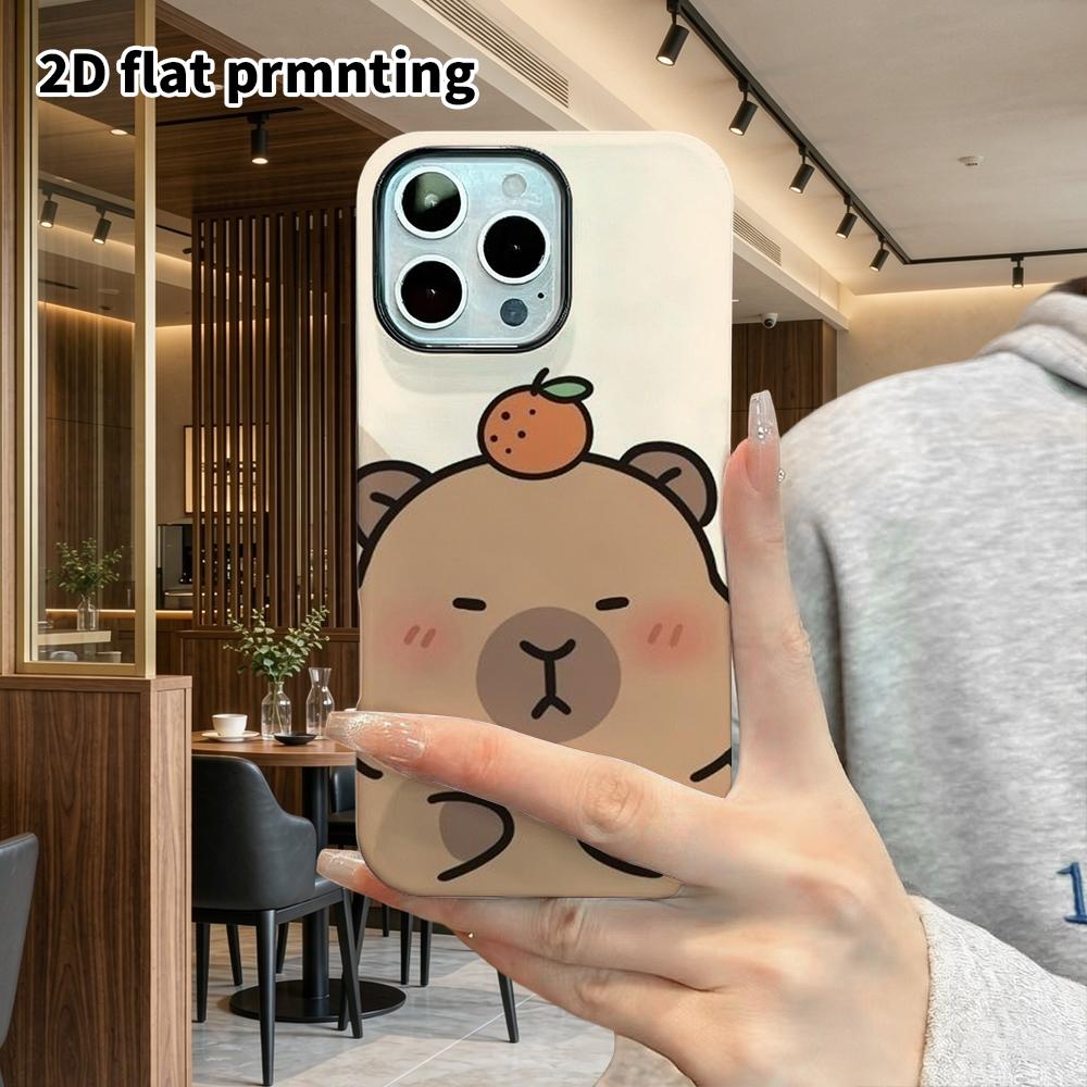 Phone Case: 2D flat suitable for iPhone 18 17 16 15 14 13 Pro film protective case, couple style, capybara with an orange on top, Christmas and Hallow