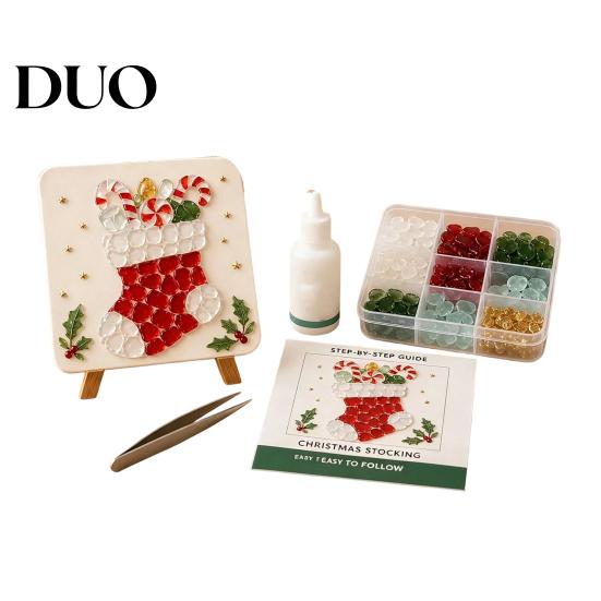 Beginner Friendly Craft Christmas DIY Mosaic Art Kit, Faux Sea Glass Santa Weekend Project Claus Snowman Crafting Kit for Adults