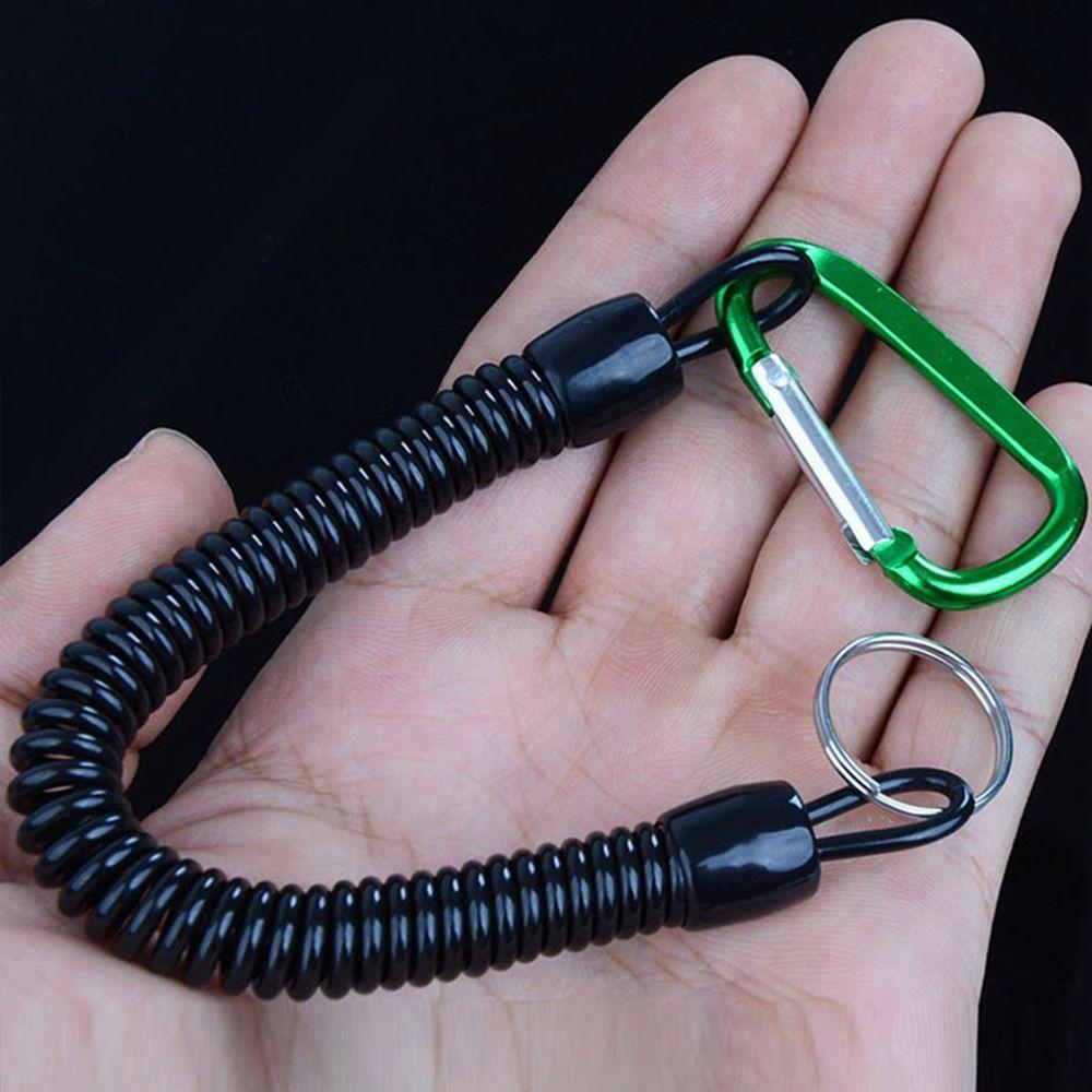 Camping Portable Fishing Lanyards Spring Elastic Rope Camping Carabiner Anti-lost Phone Keychain