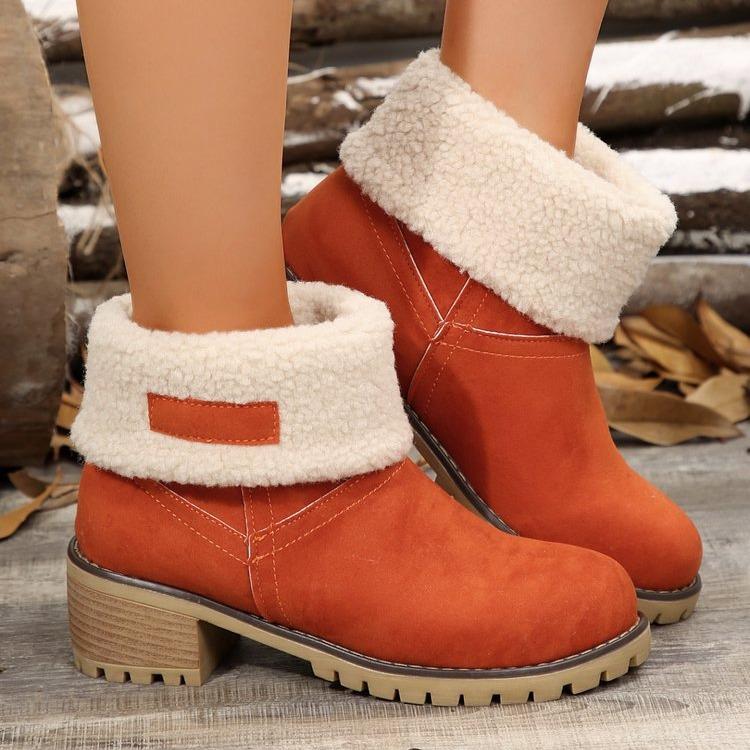 Women's Plus Size Snow Boots Casual Middle Tube Thick Heel Fleece Fur Cotton Boot Shoes 35-43