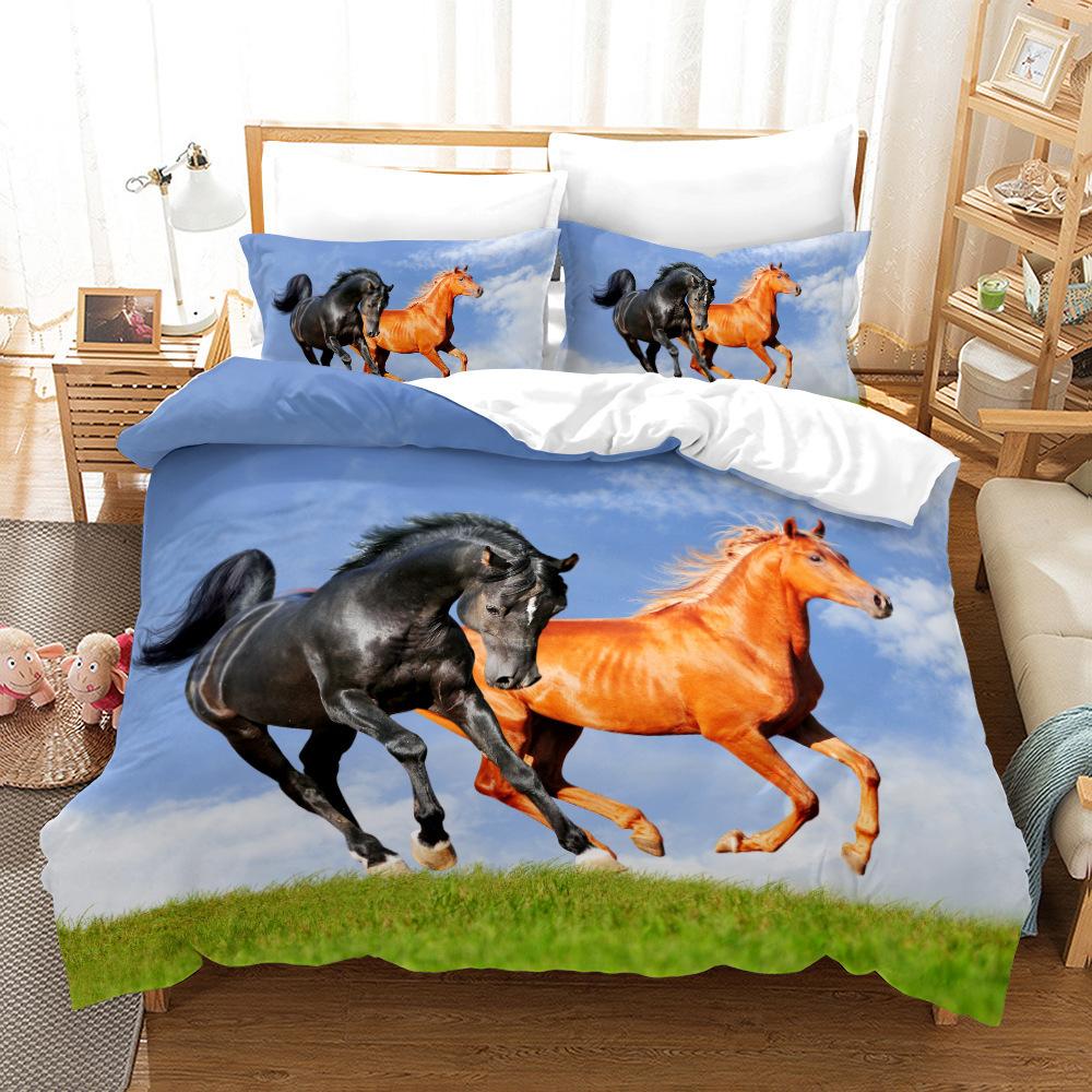 Animal Galloping Horse 3D Digital Printing Three-Piece Set, Home Textile Quilt Cover Pillowcase Two-Piece Set