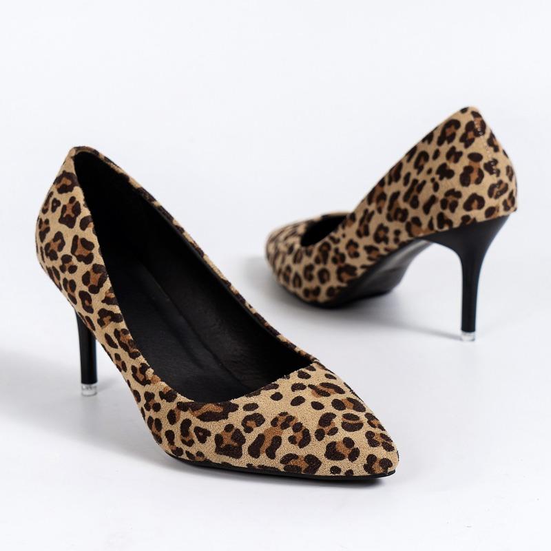 Fashion Women's Shoes 2024 Brand Slip-on Women's High Heels Fashion Leopard Print Office and Career Sexy Pointed Toe Heels Women Zapatos