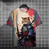 Men's T Shirt Japanese Samurai Cat Pattern Printed Tops Casual Unisex Tops Breathable Comfortable Summer New Oversized Clothing