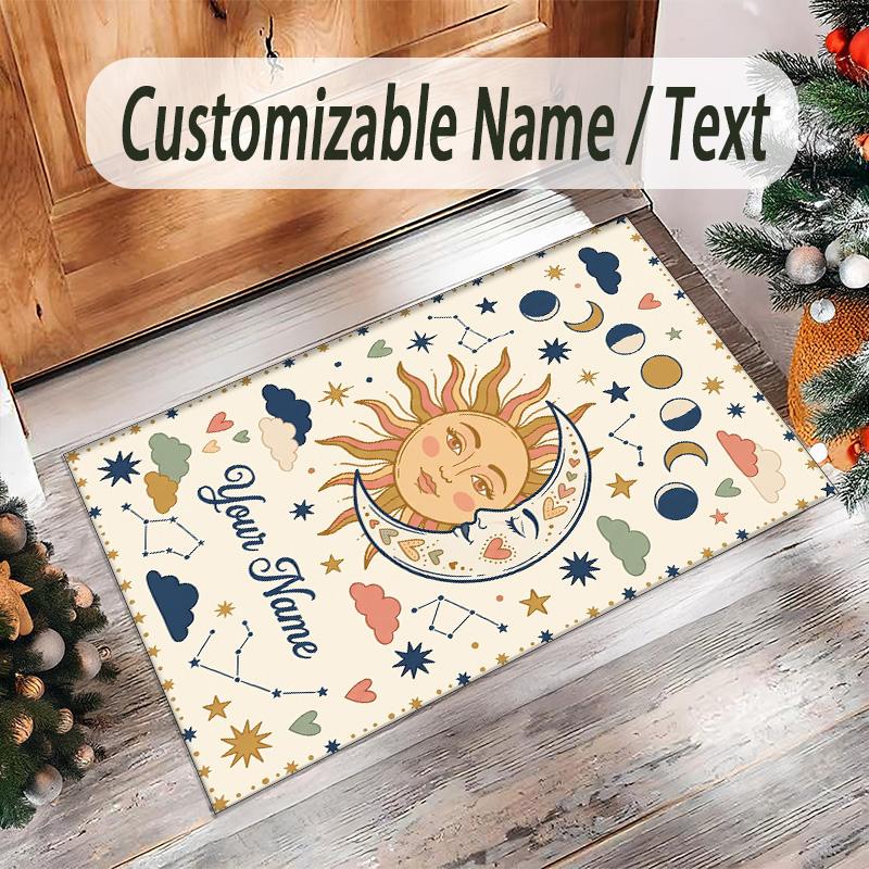 Cosmic Theme Crystal Velvet Floor Rug Personalized Custom Name Text Warm Carpet Home Decoration