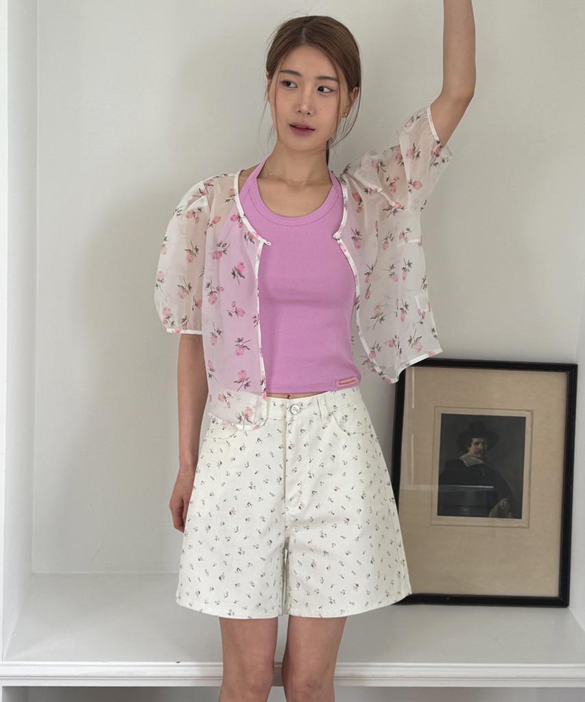 OPENING SUNSHINE Vintage Flower Denim Shorts Ivory
