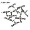10Pcs Durable Luminous Splitter Brass Barrel Ring Rolling 3 Way Trident Fishing Pin Line Connector