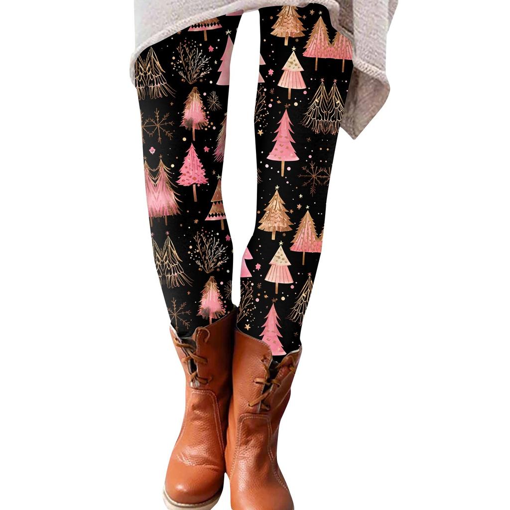 Women's Fashion Christmas Print Elastic Soft Leggings Casual Home Sleep Pants