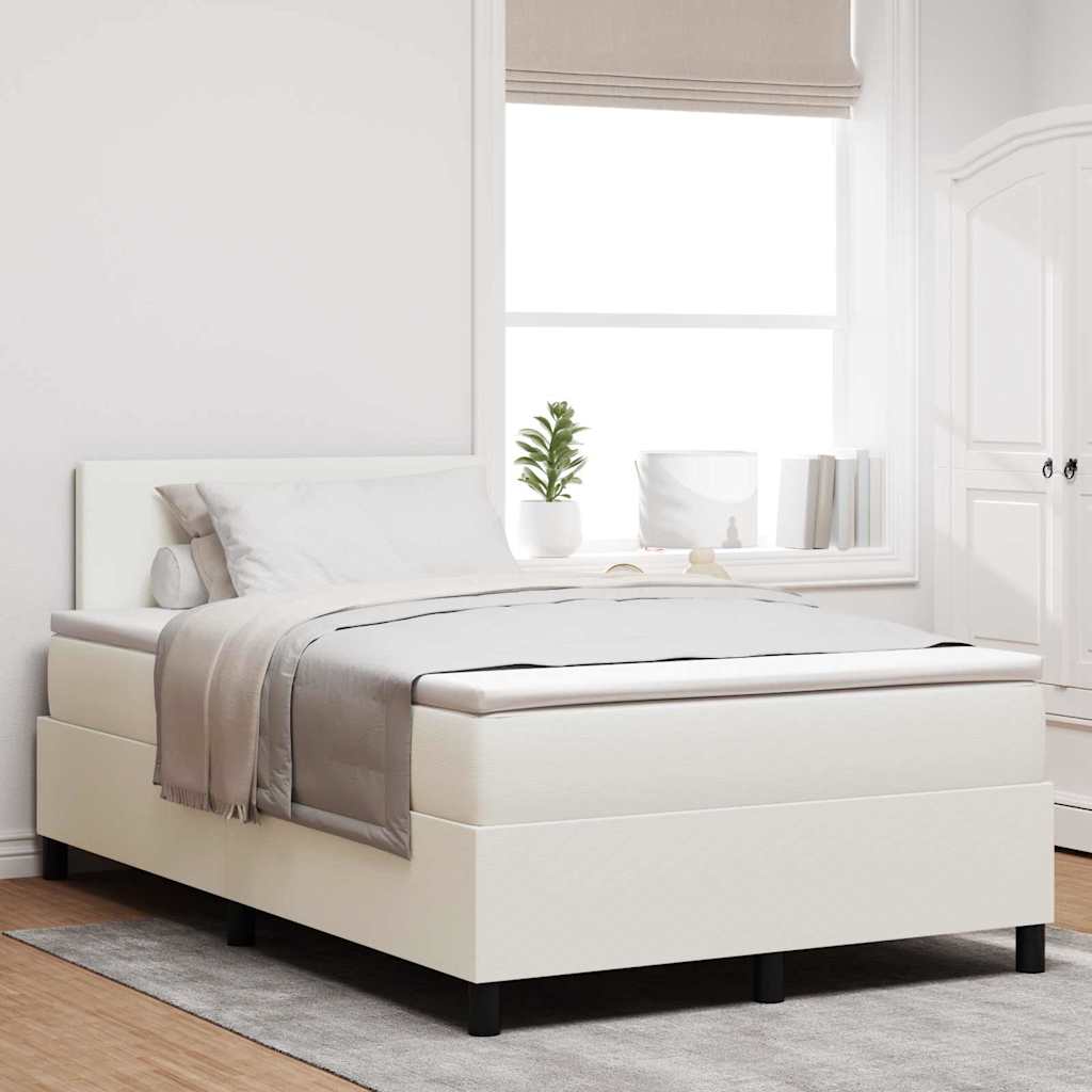 LED Box Spring Bed in Cream and White 120 x 190 cm Corduroy Fabric