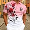 Men's Rose Floral Skull Print Polo Shirt Men's Outdoor Street Short Sleeve Tees Top Summer Home Casual T-shirt Men's and Women's Polo Shirt