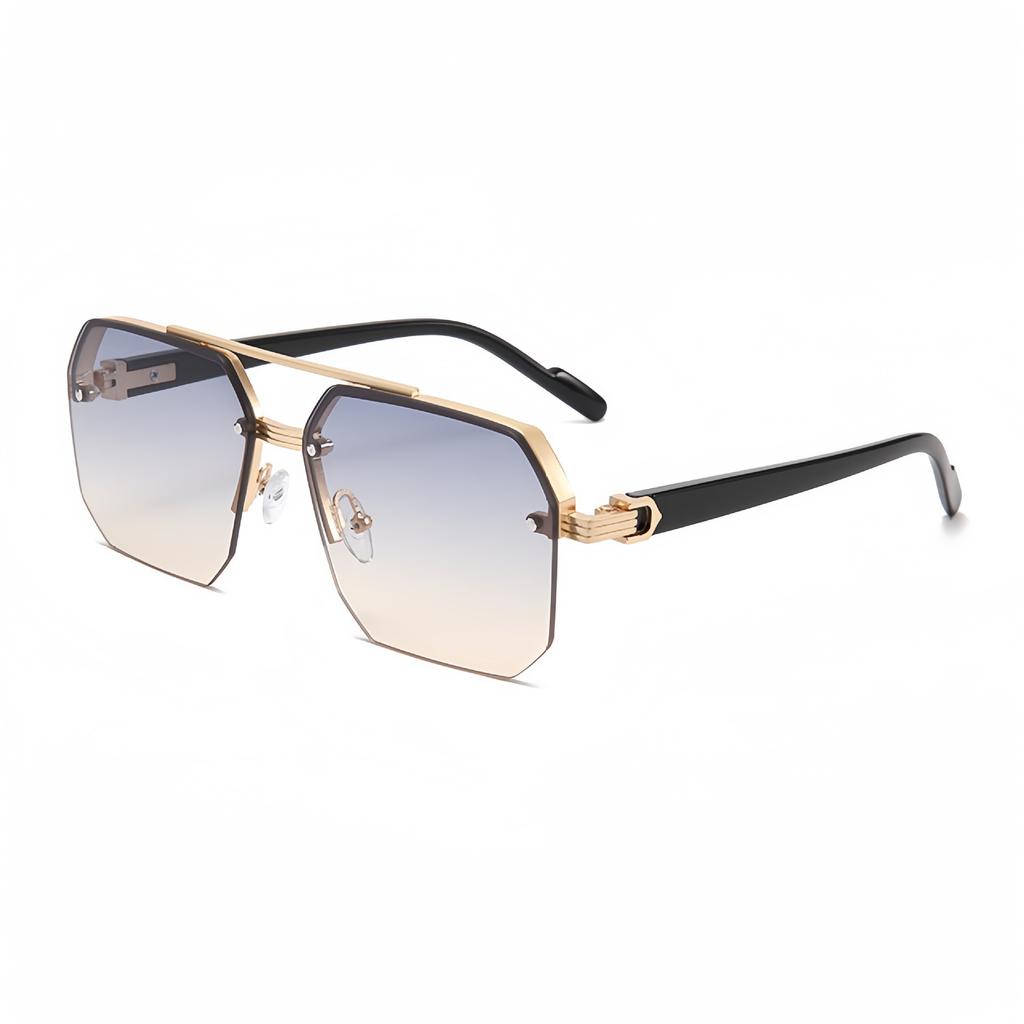 Винтажные мужские солнцезащитные очки оверсайз, двойной мостик, многоугольные, квадратные, металлические, полуободковые, мужские, модные, для улицы, для вождения