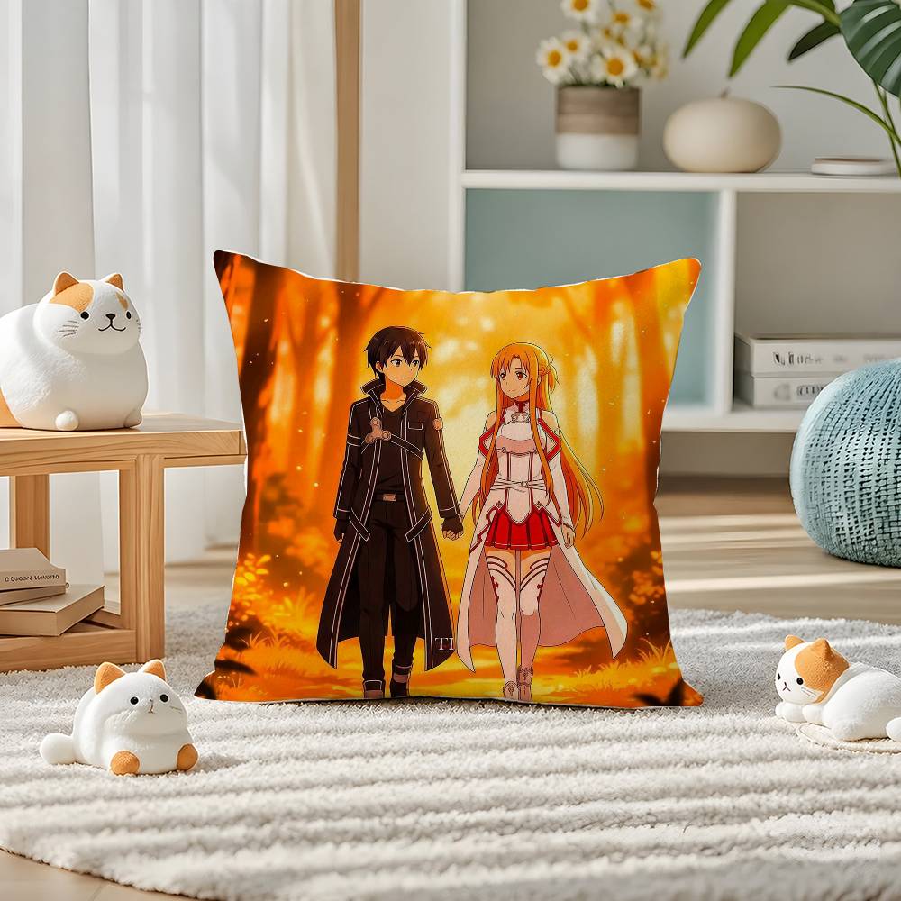 Sword Art Online Virtual World Anime Plush Pillow Cover Soft Short Plush Cushion Cover For Sofa Bedroom Home Decor Gift